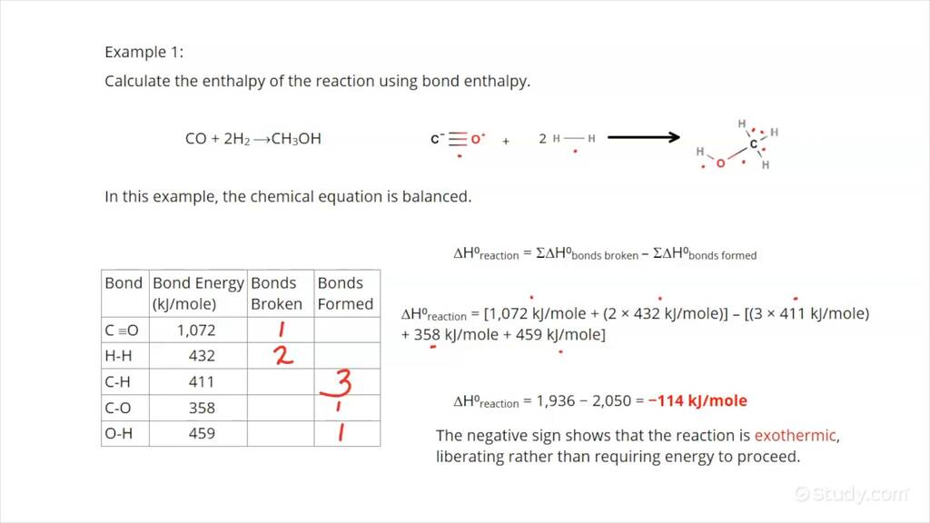 How to Calculate the Enthalpy of a Reaction Using Bond Enthalpy