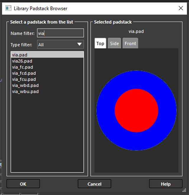 Changing the Default Via Padstack in Cadence PCB Editor Embedded