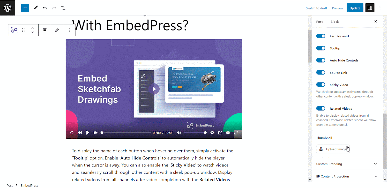 How To Configure Video Custom Player Controls With EmbedPress? EmbedPress