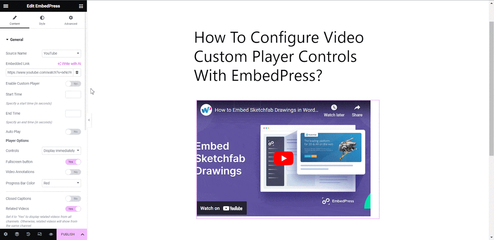 How To Configure Video Custom Player Controls With EmbedPress? EmbedPress