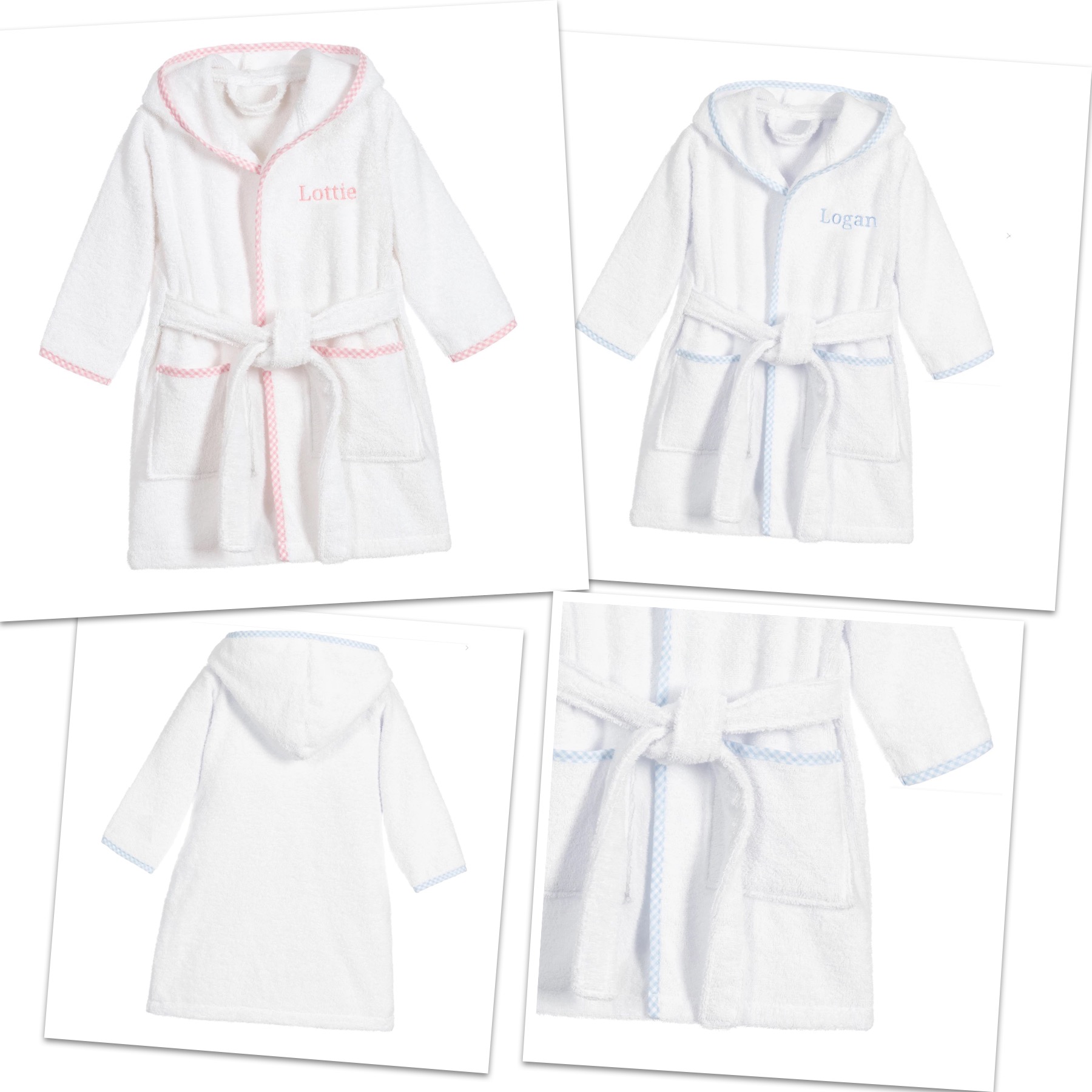 Gingham Trimmed Kids Robes Embroidery Aid