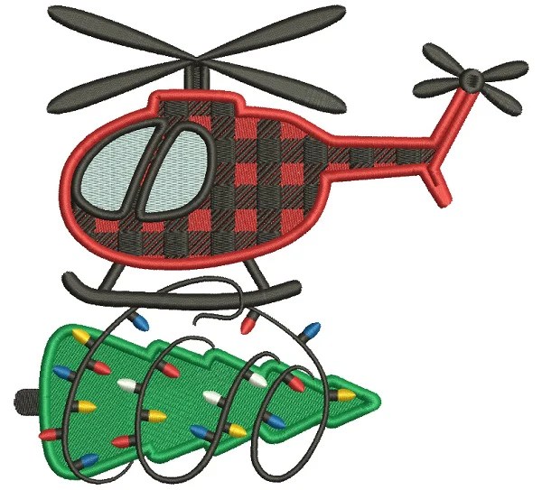 Helicopter Christmas Tree Filled Machine Embroidery Design Digitized P