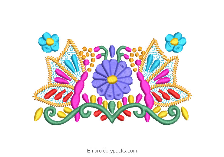 Embroidery Designs Colorful Flowers with Butterfly Embroidery Designs