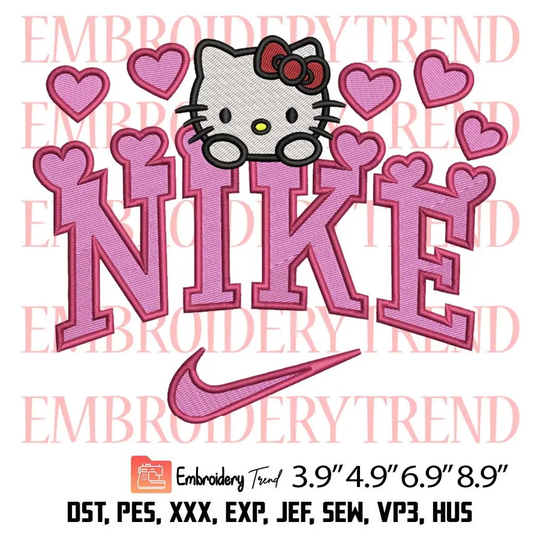 Nike Hello Kitty Hearts Embroidery Design, Sanrio Valentine Embroidery