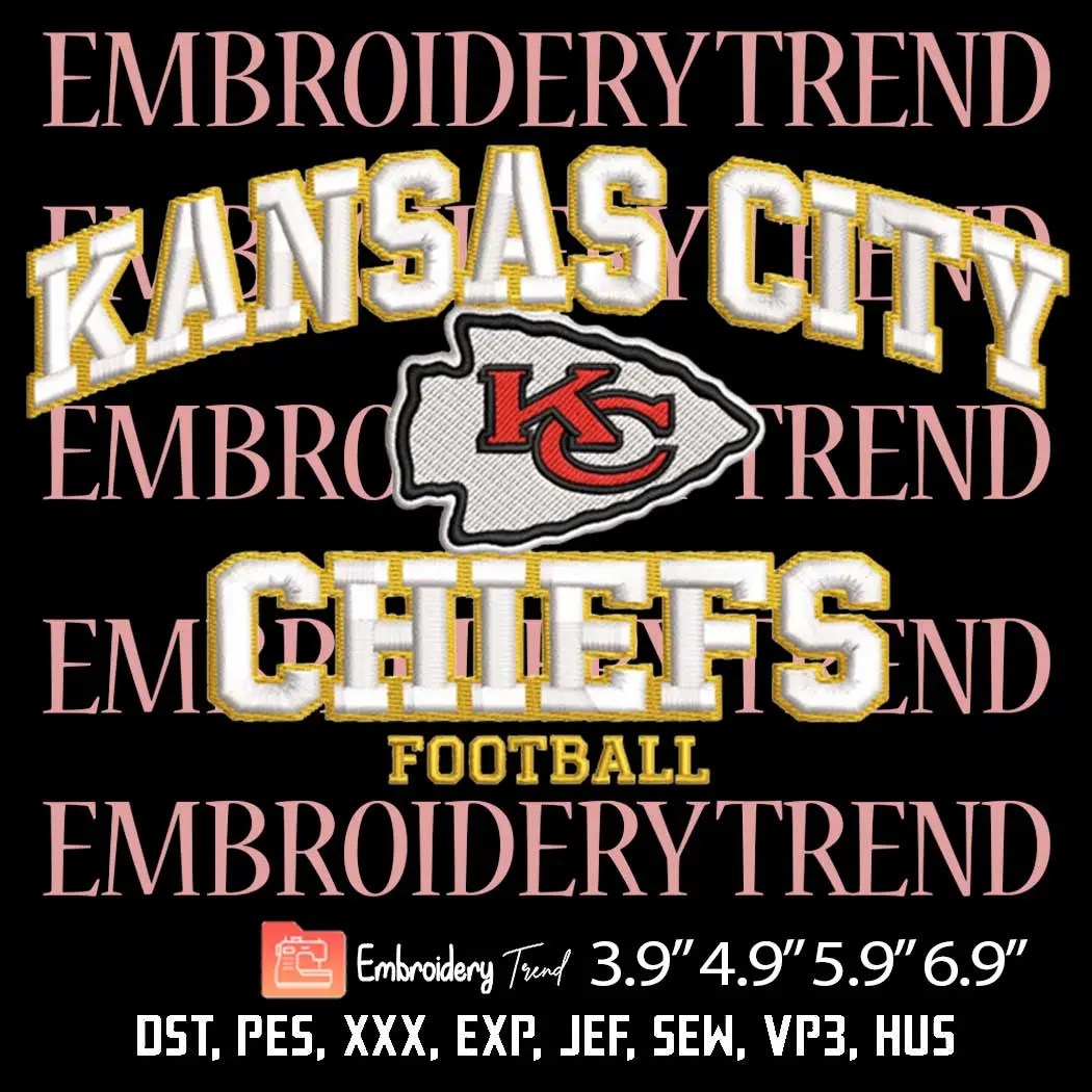 Kansas City Chiefs Football Embroidery Design, NFL Football Embroidery