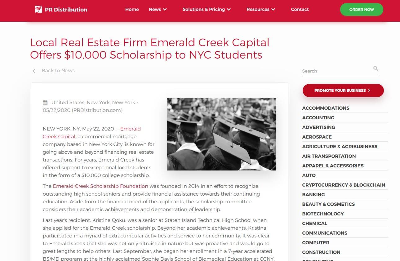 Local Real Estate Firm Emerald Creek Capital Offers 10,000 Scholarship