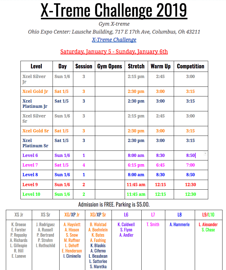 XTreme Challenge 2019 Meet Schedule EmethGym