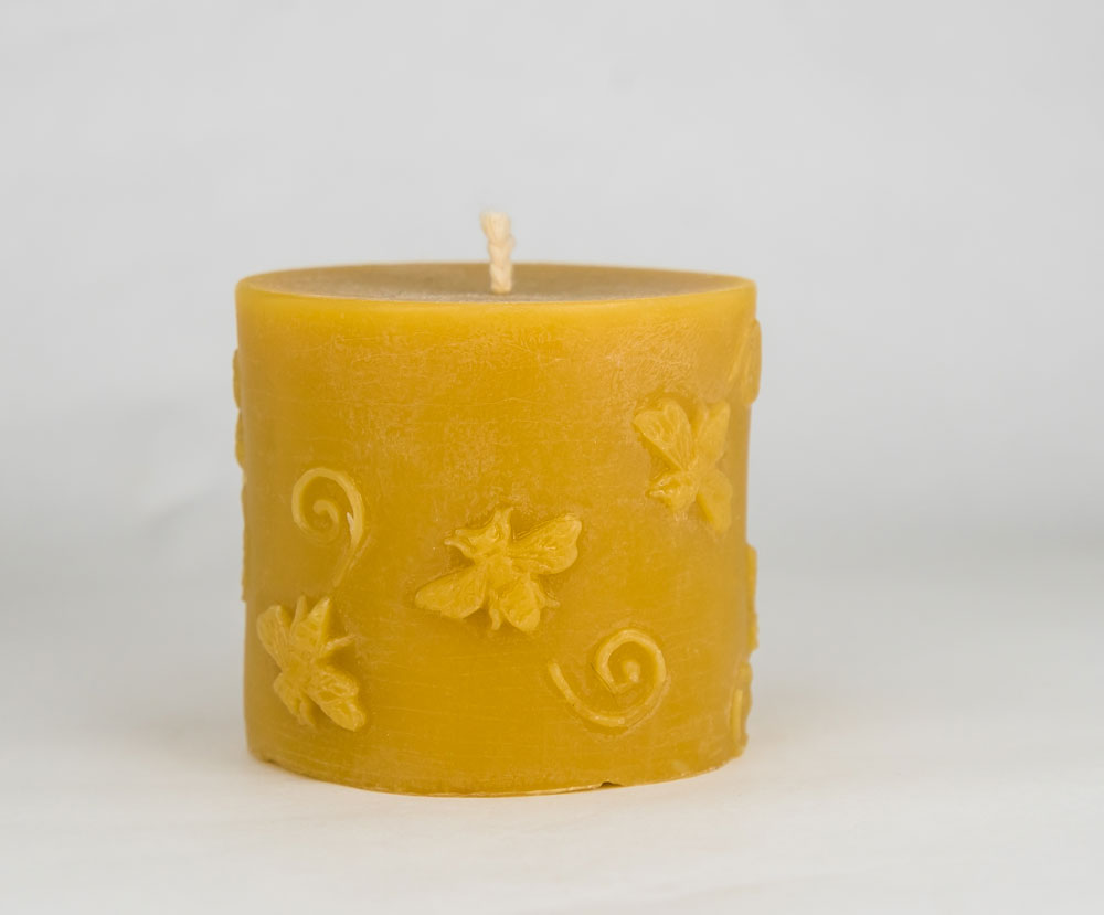 Beeswax Honey Bee Pillar Candle 100 Beeswax