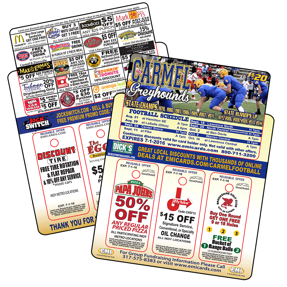 EMI Fundraising Discount Cards Sports Passes Pizza Cards