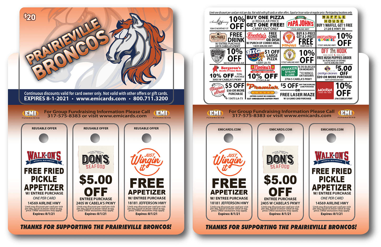 Prairieville Broncos Fundraising Discount Card EMI Fundraising