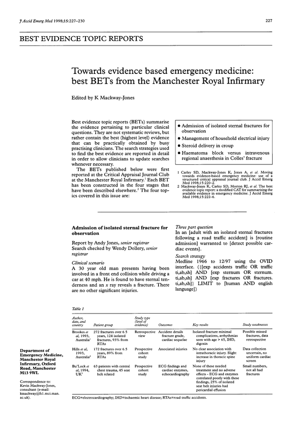 Towards evidence based emergency medicine Emergency Medicine Journal