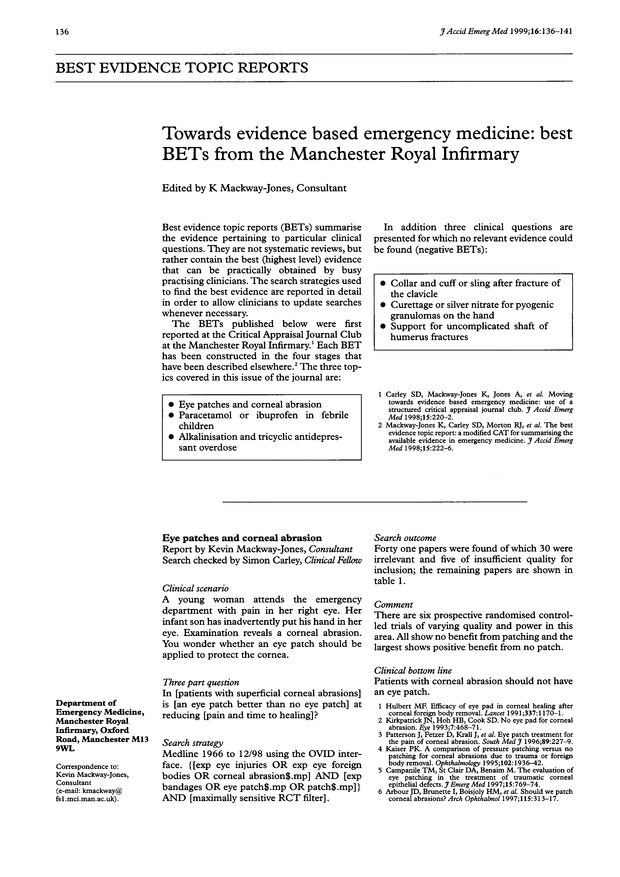 Towards evidence based emergency medicine Emergency Medicine Journal