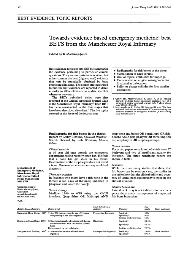 Towards evidence based emergency medicine Emergency Medicine Journal