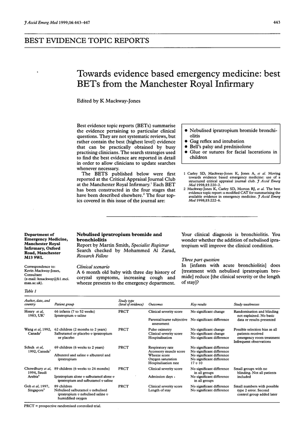 Towards evidence based emergency medicine Emergency Medicine Journal