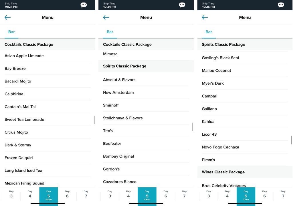 celebrity cruises included drinks menus Emma Cruises
