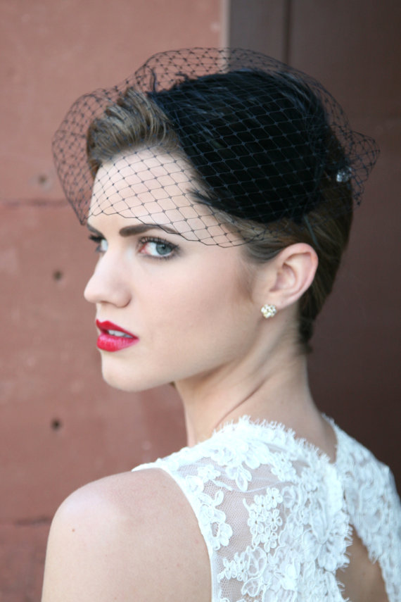Black Wedding Veil / Fascinator for the Bride Emmaline Bride Wedding Blog