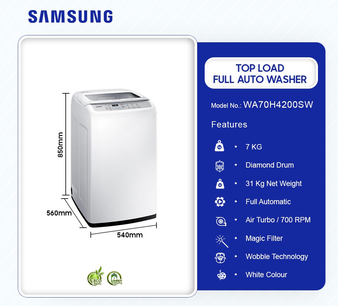 SAMSUNG 7KG TOP LOAD FULL AUTO WASHER WASHING MACHINE WA70H4200SW