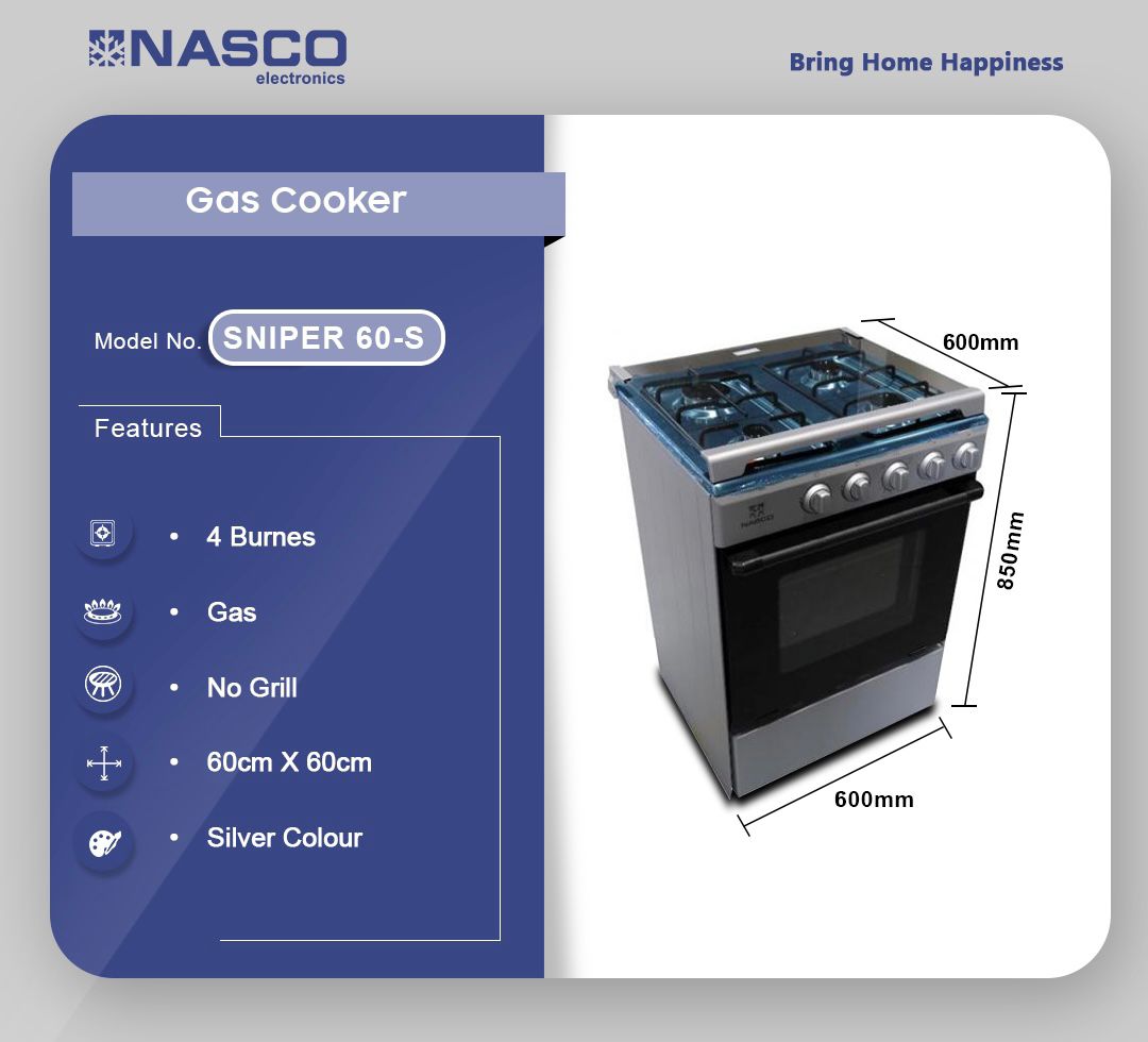 NASCO 4 BURNER GAS COOKER SNIPER B SILVER NASGCSNIPER60S Emms Gift