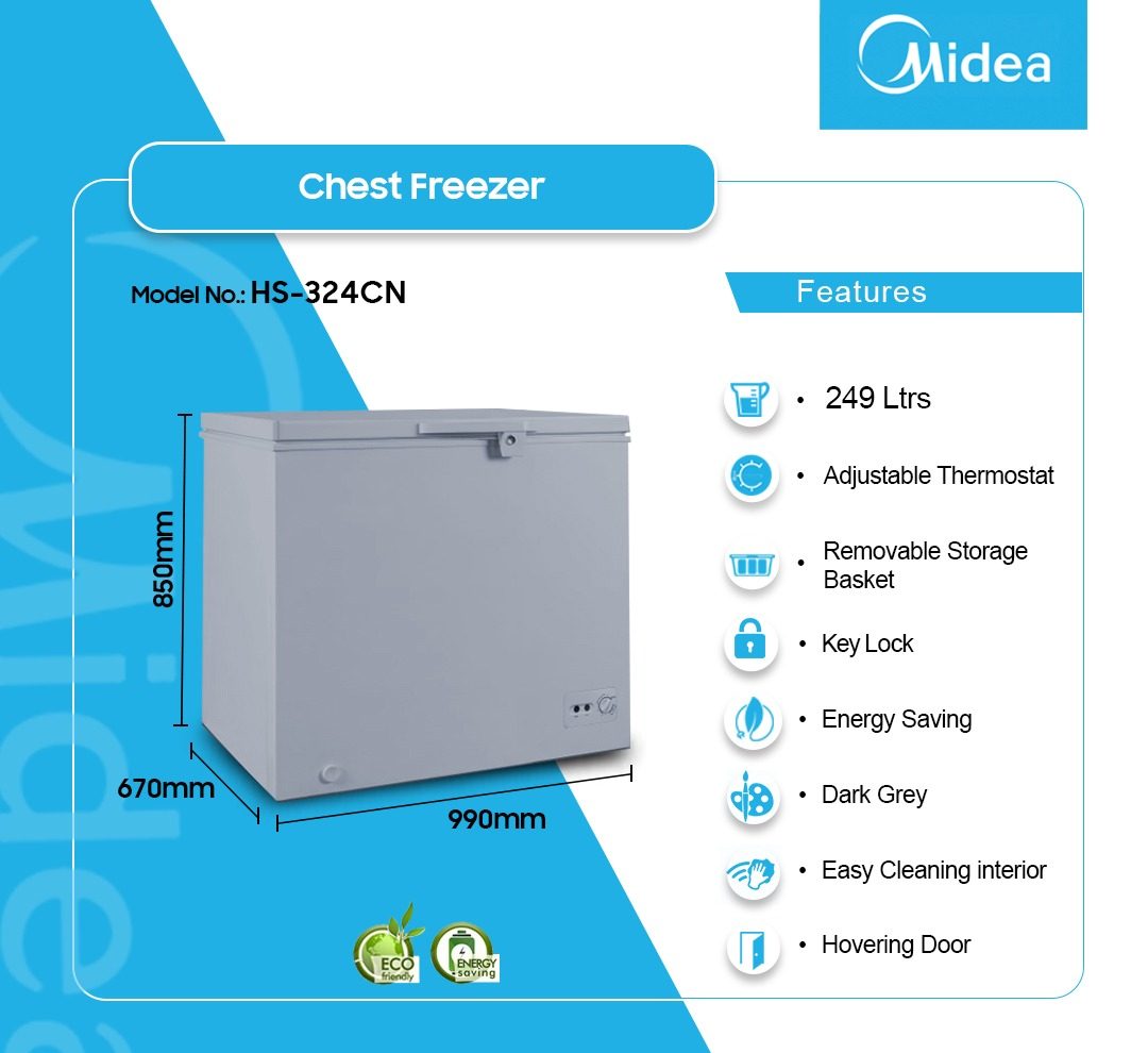 MIDEA 249LTR CHEST FREEZER HS324CN Emms Gift