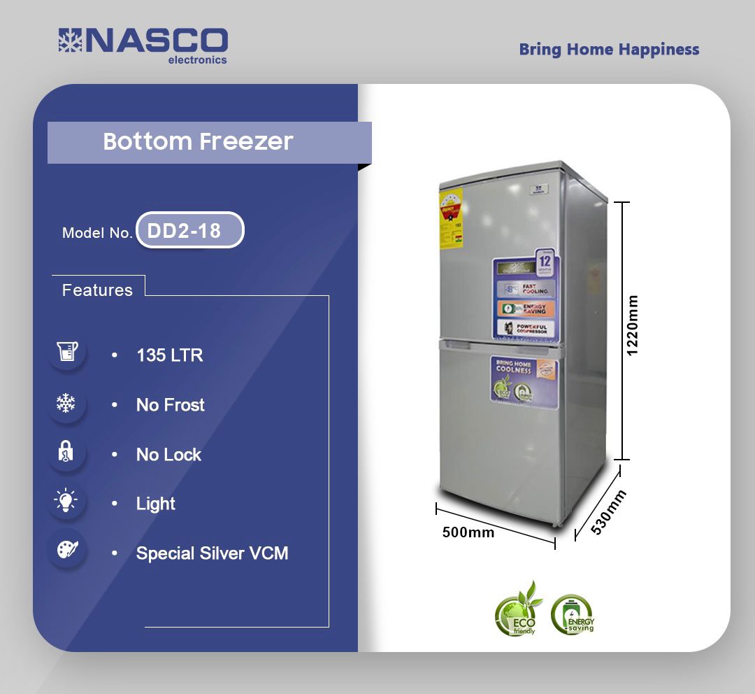 NASCO 135LTR BOTTOM FREEZER REFRIGERATOR NASD2160 Emms Gift