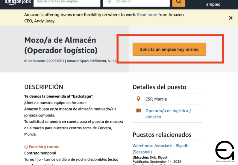 Como trabajar en Amazon Envía el Curriculum y Trabaja con Nosotros Bolsa de empleo
