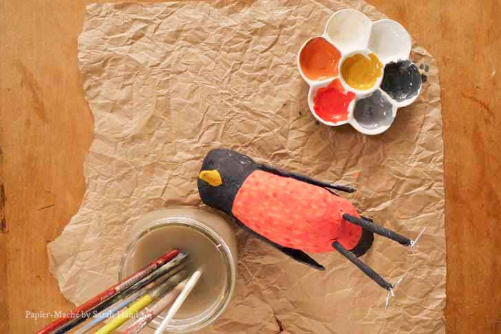 Papier-maché robin craft project by Sarah Hand