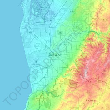 Adelaide topographic map, elevation, relief