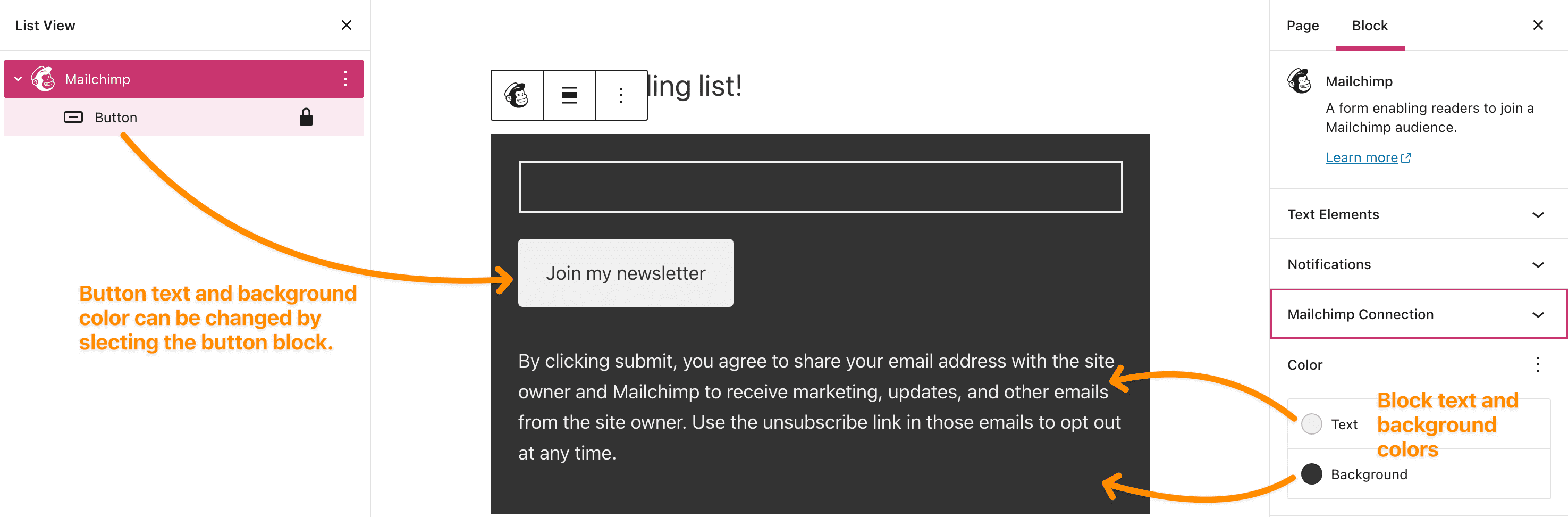 Mailchimp Block Support
