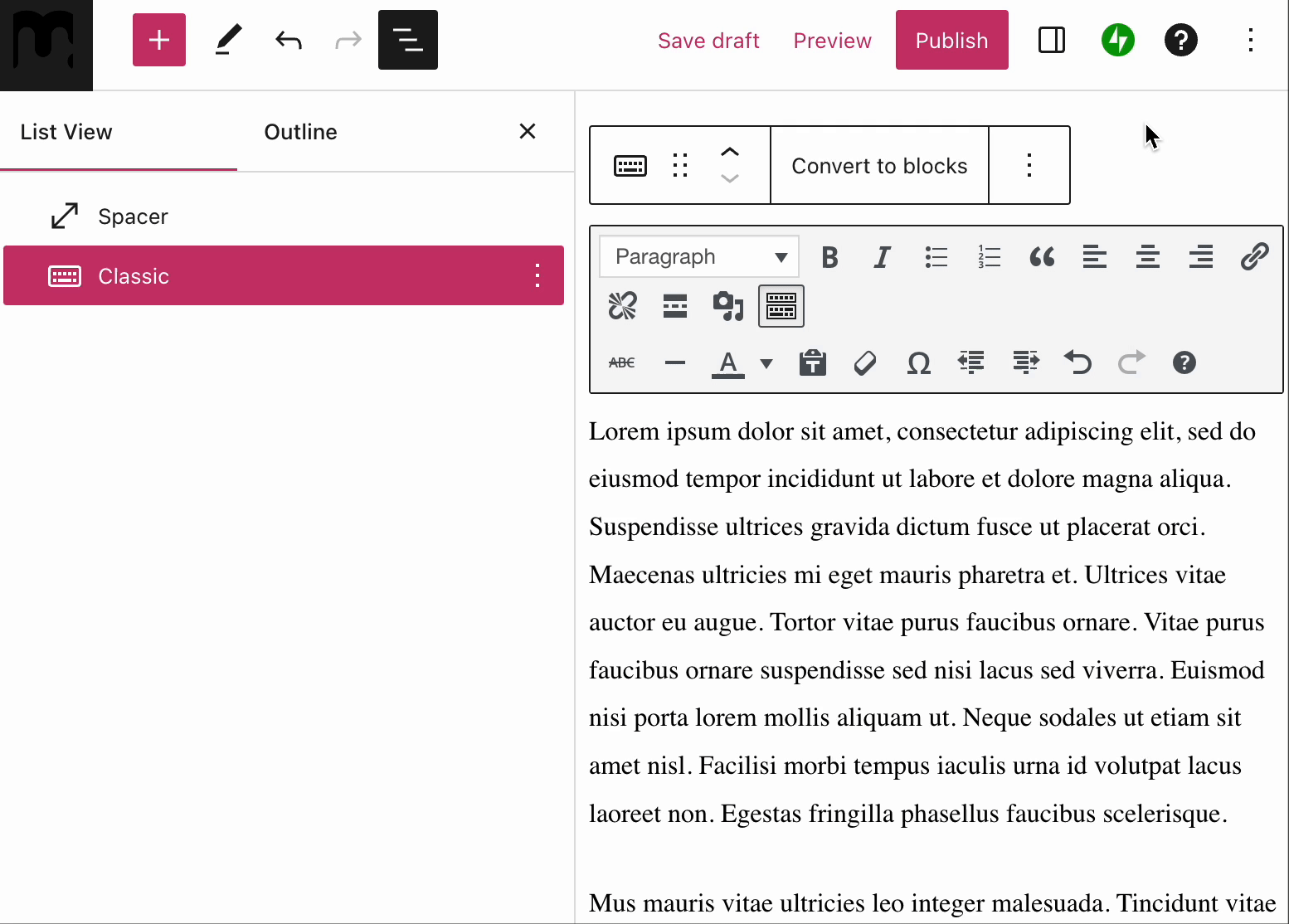 Classic Block Support
