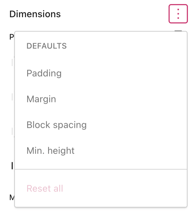Dimensions Settings Support