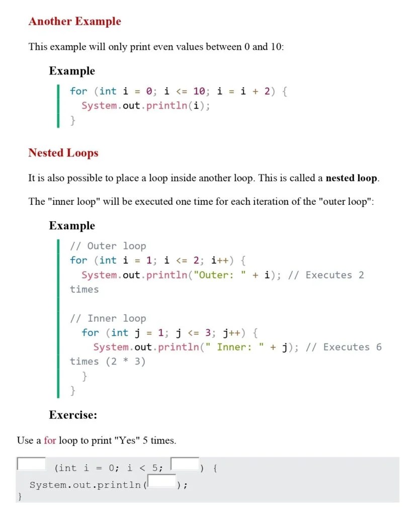 Learn Java For Loop (Session 15) PDF Connect 4 Techs