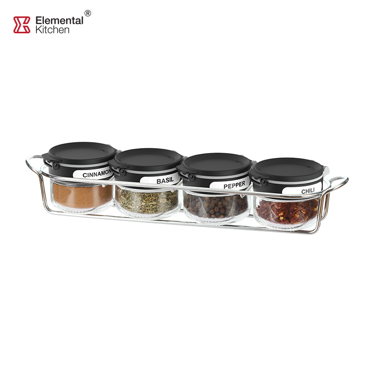 Glass Dual Lid Round Spice Jar with Lazy Susan Rack 79352008