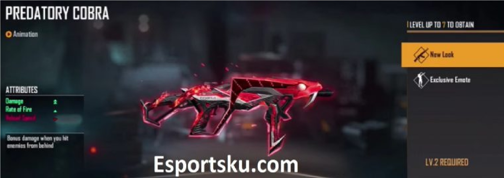 MP40 Cobra Free Fire (FF) Weapon Skin Statistics Esports