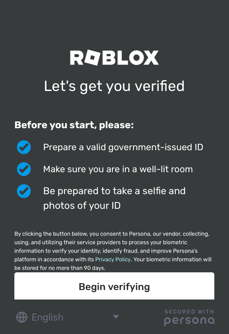 Age ID Verification Roblox Support