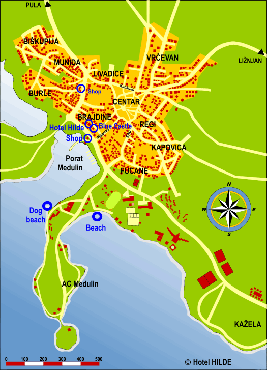 Kroatien Sandstrand Karte Maps & Directions Hotel Hilde in Medulin, Istria, Croatia