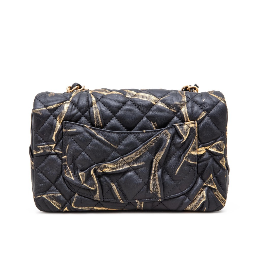 51BidLive[Black and Gold Quilted and Creased Lambskin Mini Classic