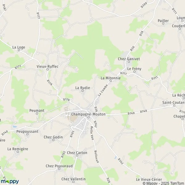 Map ChampagneMouton map of ChampagneMouton (16350) and practical information