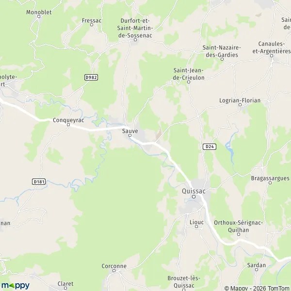 Map Sauve map of Sauve (30610) and practical information