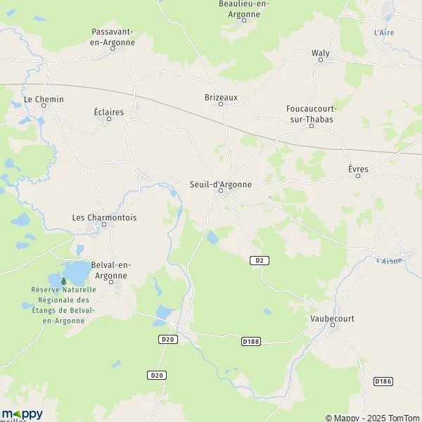 Map Seuild'Argonne map of Seuild'Argonne (55250) and practical