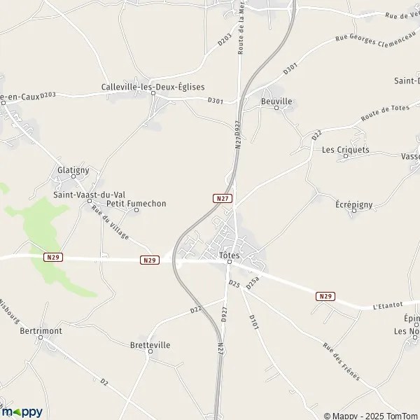 Map Tôtes map of Tôtes (76890) and practical information