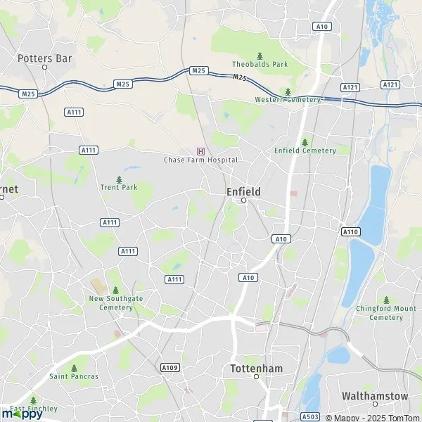 Map Enfield map of Enfield (EN1 1) and practical information