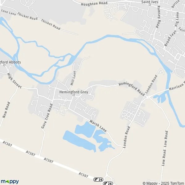 Map Hemingford Grey map of Hemingford Grey (PE28 9) and practical