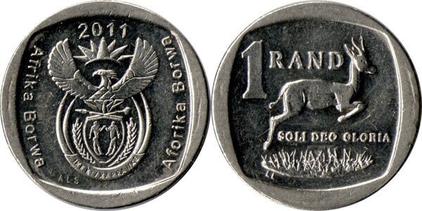 South Africa 20111 Rand Nickel Plated Copper Coin Springbok and value