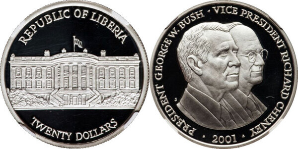 20 Dollars (Inauguration of Bush and Cheney) Liberia Numista