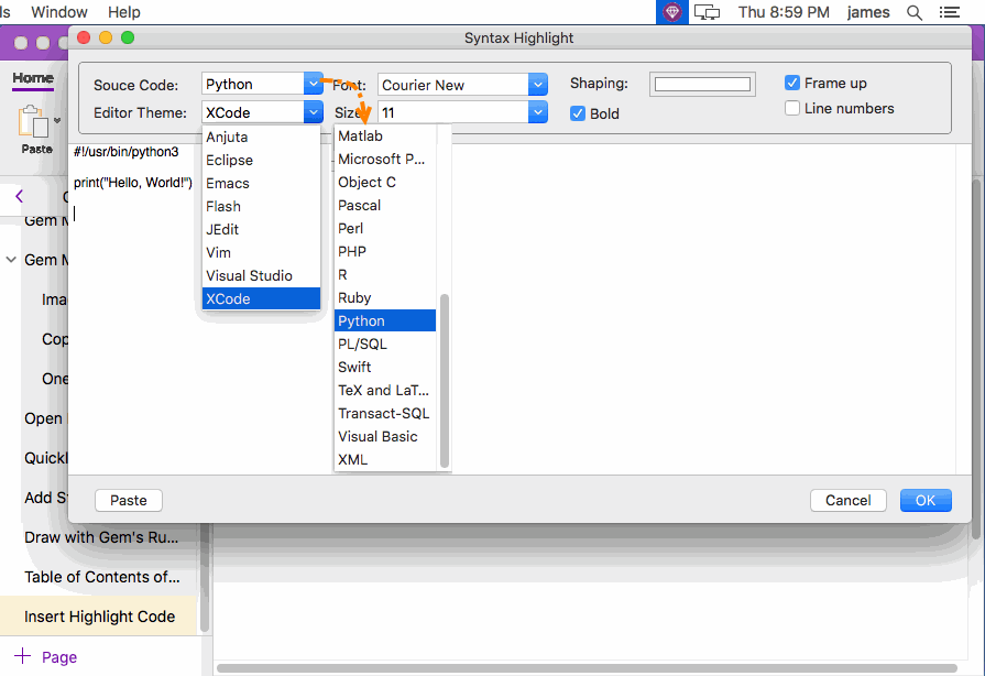 MAC Insert Syntax Highlighted Program Code in OneNote for Mac_Office