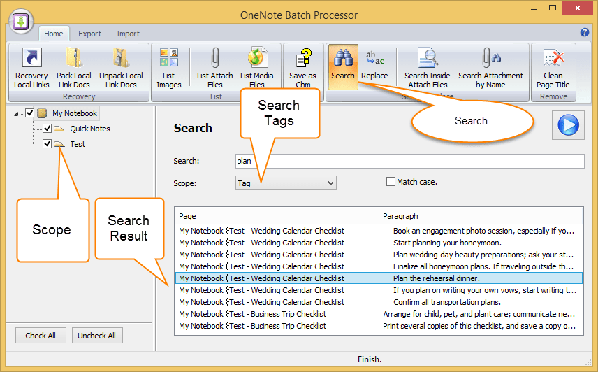 Search tags in OneNote Notebooks Office OneNote Gem AddIns