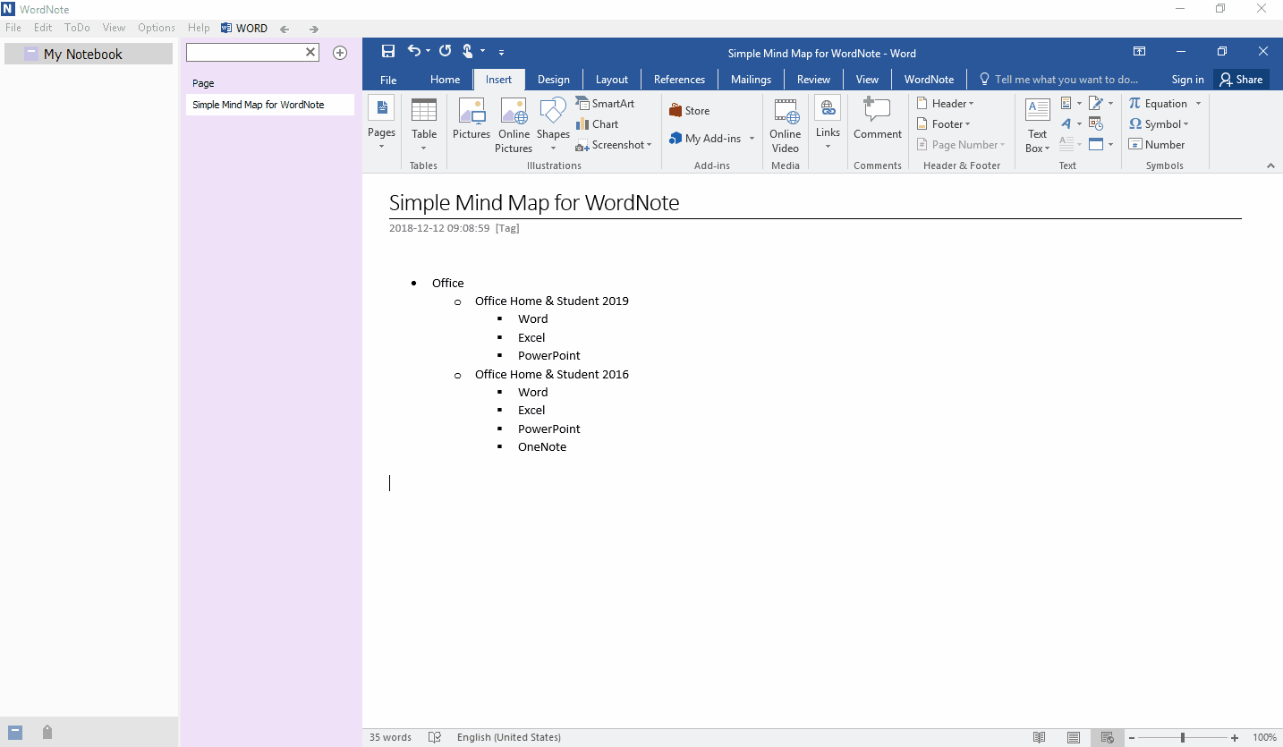 Simple Mind Map for WordNote Office OneNote Gem AddIns
