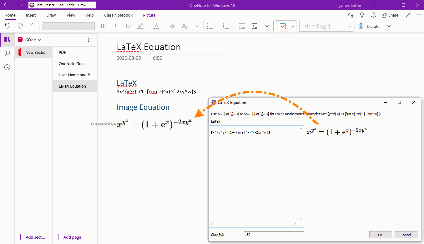 UWP Copy LaTeX to Generate Image Equation into OneNote Office