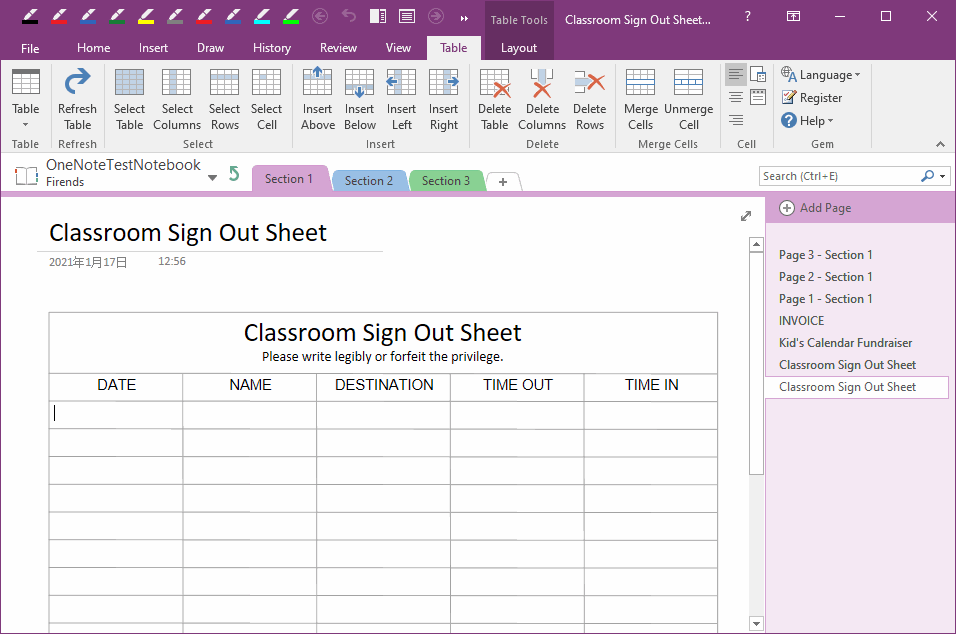 Using Gem Table to Merge Cells in OneNote Office OneNote Gem AddIns