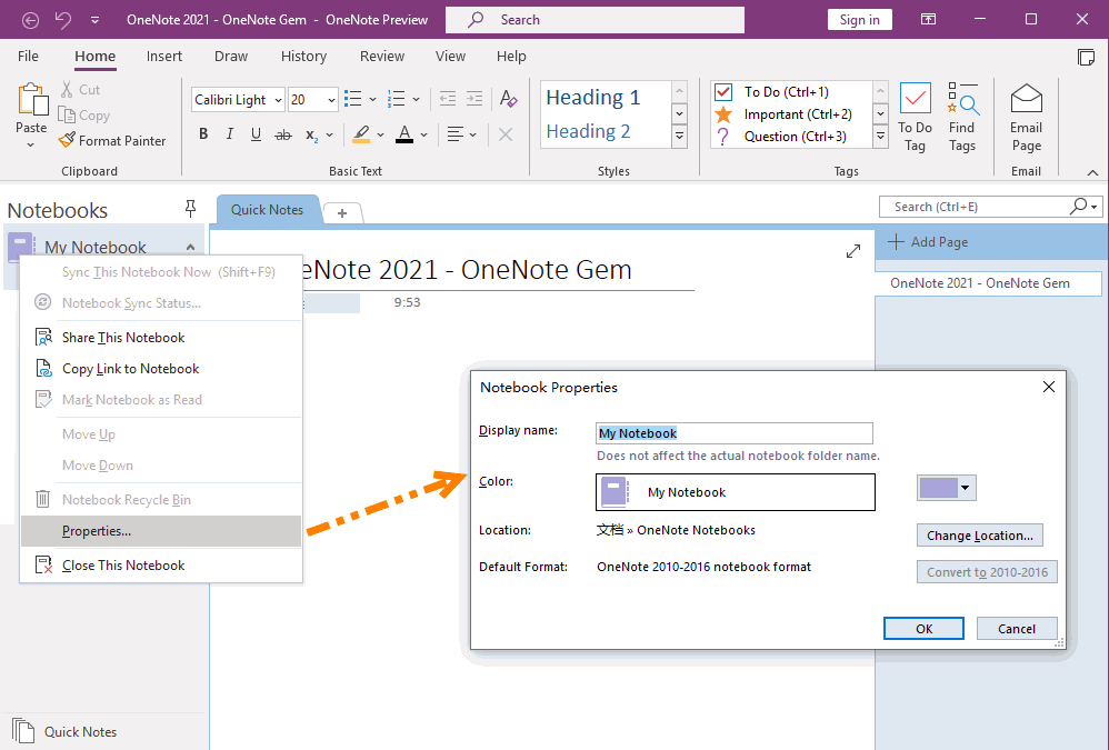 How to Rename a OneNote Notebook in OneNote 2021? Office OneNote Gem